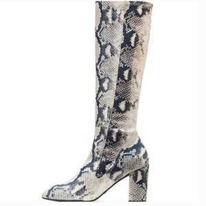 NEW w/o Box Stuart Weitzman Livia 80 Black & White Python Heeled Boot (8.5M)